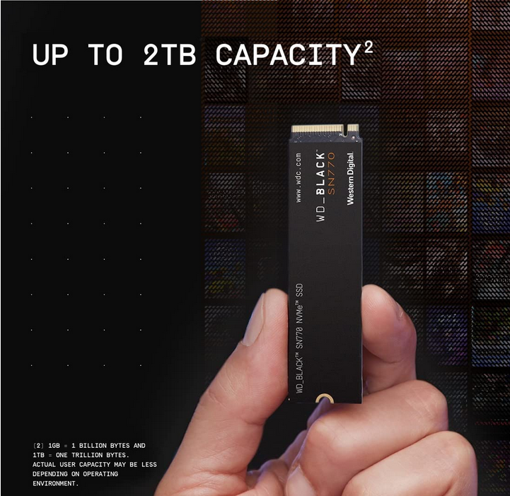 WD BLACK SN770 1TB PCIe Gen4 NVMe M.2 SSD 5150MB/s