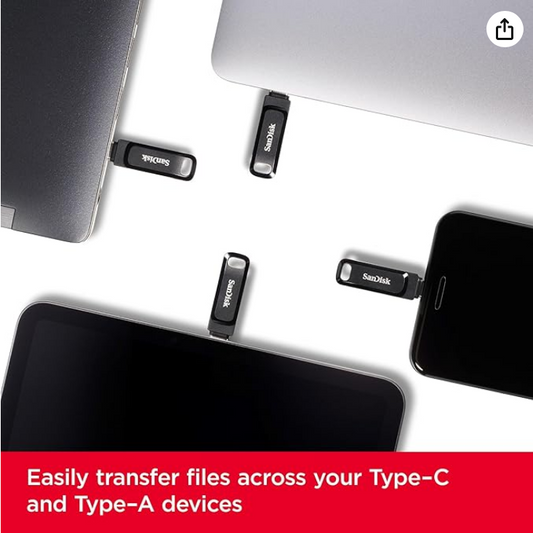 SanDisk 64GB Ultra Dual Drive Go USB Type-C Flash, 300MB/s, 5 Yr Warranty, BLK
