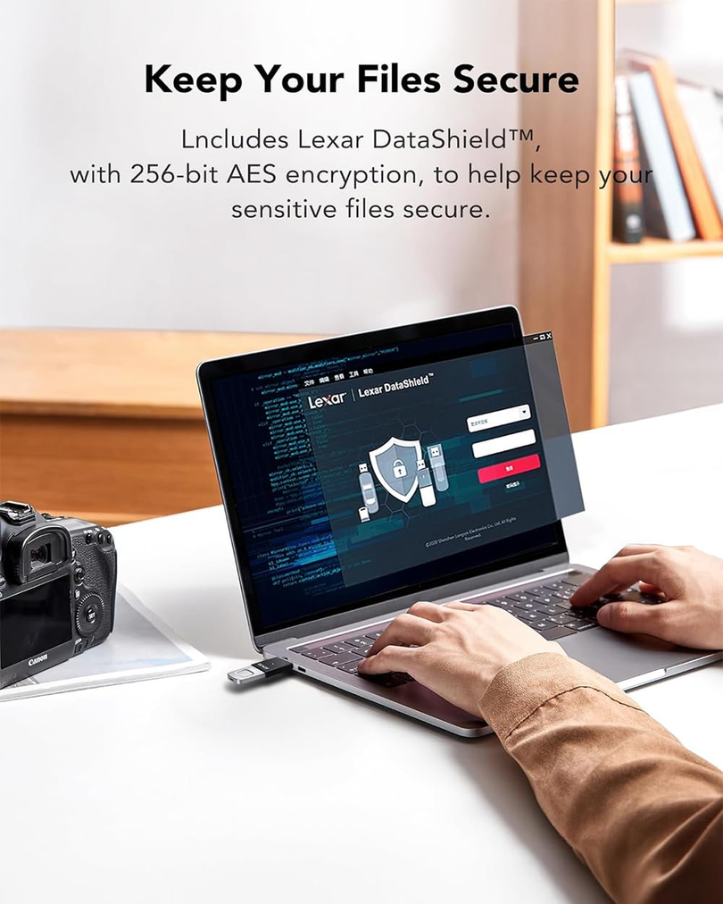 Lexar JUMDRIVE 128GB, Fingerprint F35 PRO, USB 3.2 Gen 1, 400 MB/s, Biometric Lock, 3 Year Warranty