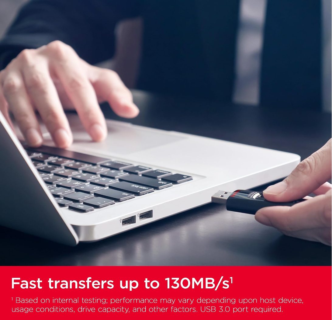 SanDisk Ultra 64GB USB 3.0, Flash Drive, Upto 130MB/s R, Pendrive, Black, 5Y Warranty