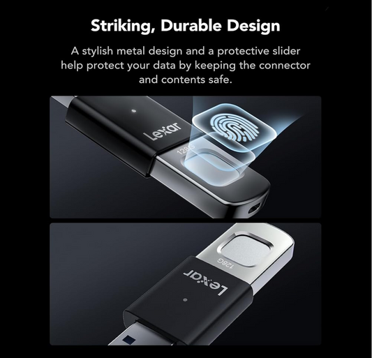 Lexar JUMDRIVE 128GB, Fingerprint F35 PRO, USB 3.2 Gen 1, 400 MB/s, Biometric Lock, 3 Year Warranty