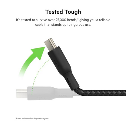 Belkin BoostCharge (USB-IF certified) Braided 100 W USB-C to USB-C (Type C) Charge cable, 6.6 Feet - 2M