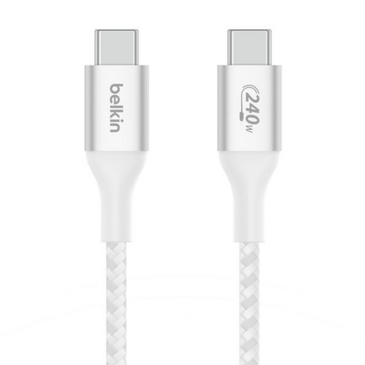 Belkin BoostCharge Braided 240 W USB-C to USB-C (Type C) Charge cable, 6.6 Feet - 2M, White