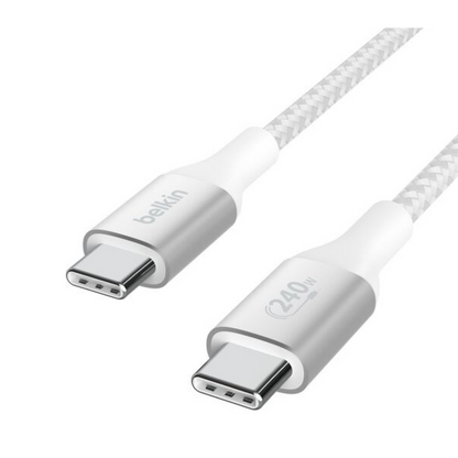 Belkin BoostCharge Braided 240 W USB-C to USB-C (Type C) Charge cable, 6.6 Feet - 2M, White