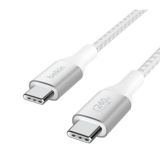 Belkin BoostCharge Braided 240 W USB-C to USB-C (Type C) Charge cable, 6.6 Feet - 2M, White